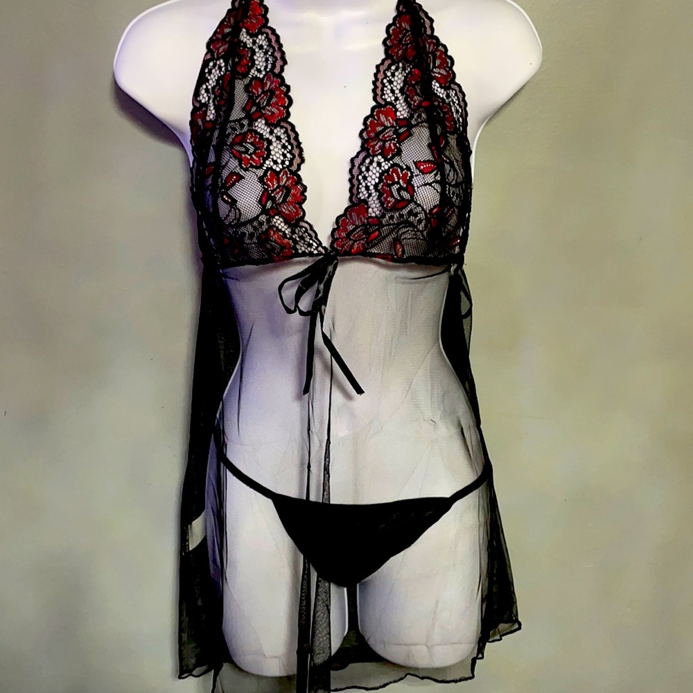 NWT black &red lingerie dress w/ thong OSFM